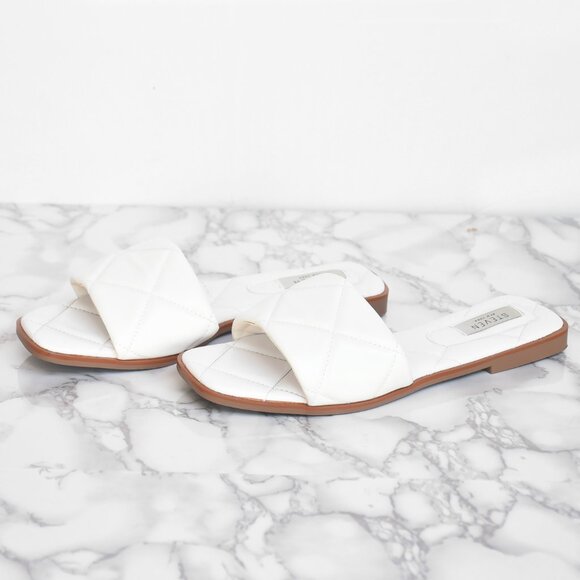 Steven NY by Steve Madden Quilted Slip Sandals White Size 8 - Picture 2 of 8